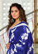PETAL PARADISE FLORAL HAND PRINT MULMUL COTTON NEVY BLUE SAREE