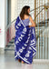 PETAL PARADISE FLORAL HAND PRINT MULMUL COTTON NEVY BLUE SAREE