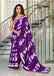 PETAL PARADISE FLORAL HAND PRINT MULMUL COTTON PURPLE SAREE