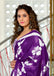 PETAL PARADISE FLORAL HAND PRINT MULMUL COTTON PURPLE SAREE