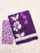 PETAL PARADISE FLORAL HAND PRINT MULMUL COTTON PURPLE SAREE