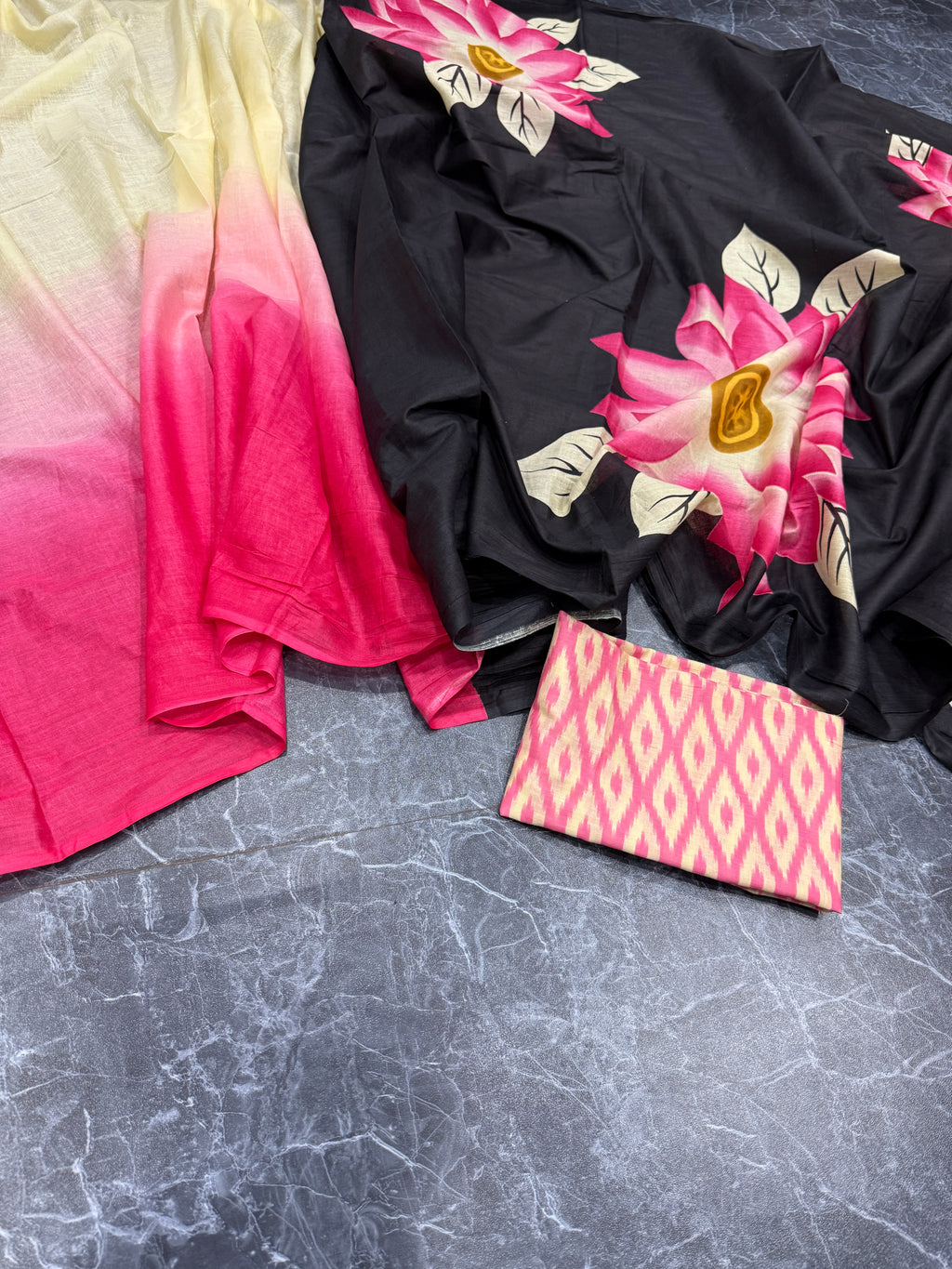 PINK SUNFLOWER SOFT MULMUL COTTON HAND BLOCK PRINT COTTON BLACK PINK SAREE