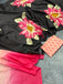 PINK SUNFLOWER SOFT MULMUL COTTON HAND BLOCK PRINT COTTON BLACK PINK SAREE