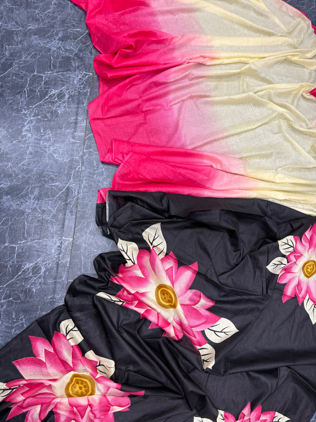 PINK SUNFLOWER SOFT MULMUL COTTON HAND BLOCK PRINT COTTON BLACK PINK SAREE