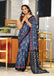 PREKSHA PURE MULMUL IKKAT HAND BLOCK PRINTD GREY SAREE