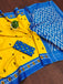 PREKSHA PURE MULMUL IKKAT HAND BLOCK PRINTD YELLOW SAREE