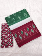 PREMWATHI PURE MULMUL COTTON IKKAT POCHAMPALLY HAND PRINTED BOTTAL GREEN SAREE