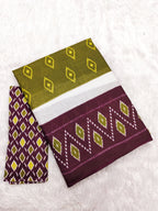 PREMWATHI PURE MULMUL COTTON IKKAT POCHAMPALLY HAND PRINTED OLIVE GREEN SAREE