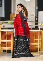 PREMWATHI PURE MULMUL COTTON IKKAT POCHAMPALLY HAND PRINTED RED SAREE