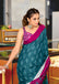 PREMWATHI PURE MULMUL COTTON IKKAT POCHAMPALLY HAND PRINTED TEAL BLUE SAREE