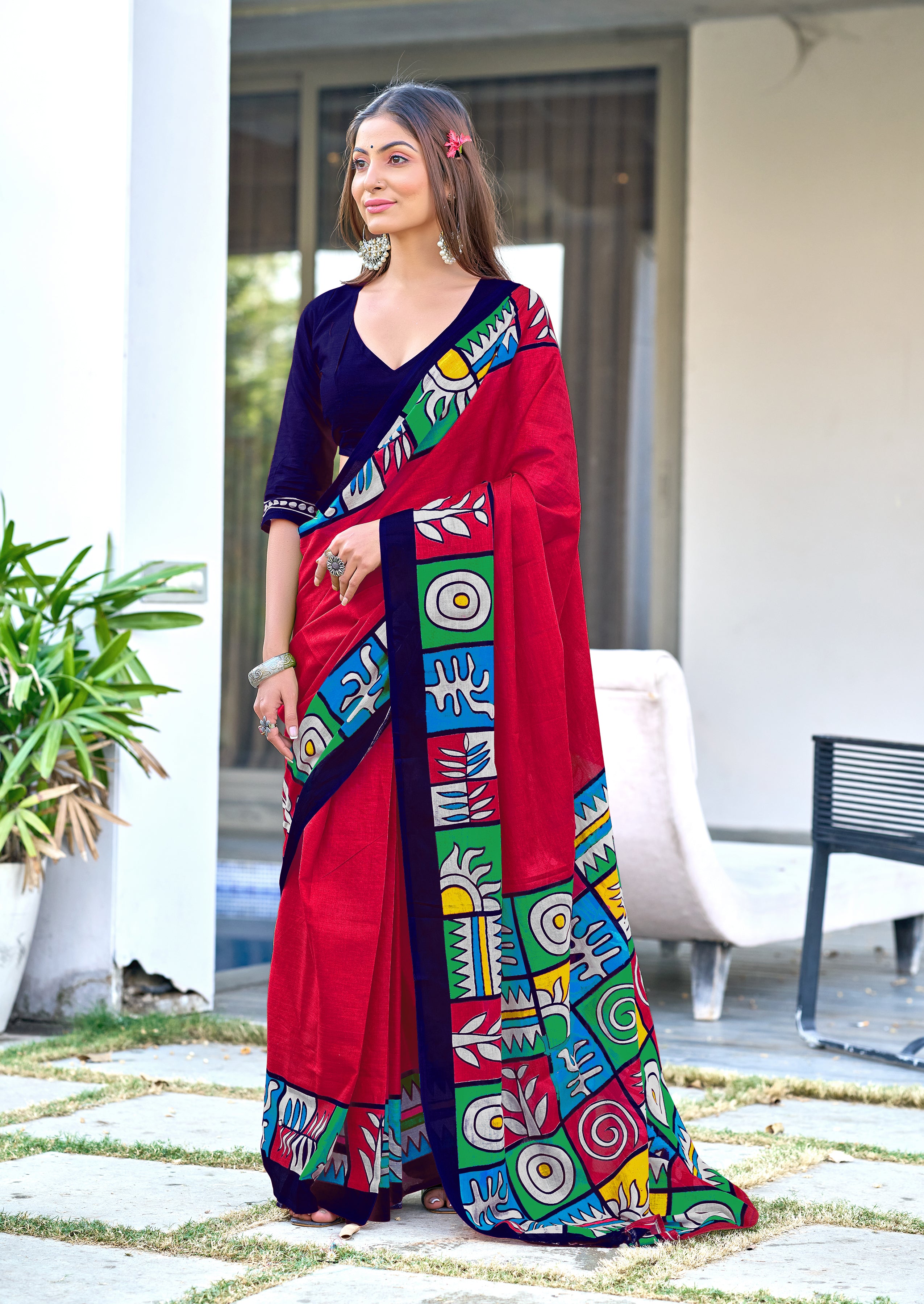 BAGRU BLOCK PRINT  MULMUL COTTON PINK SAREE