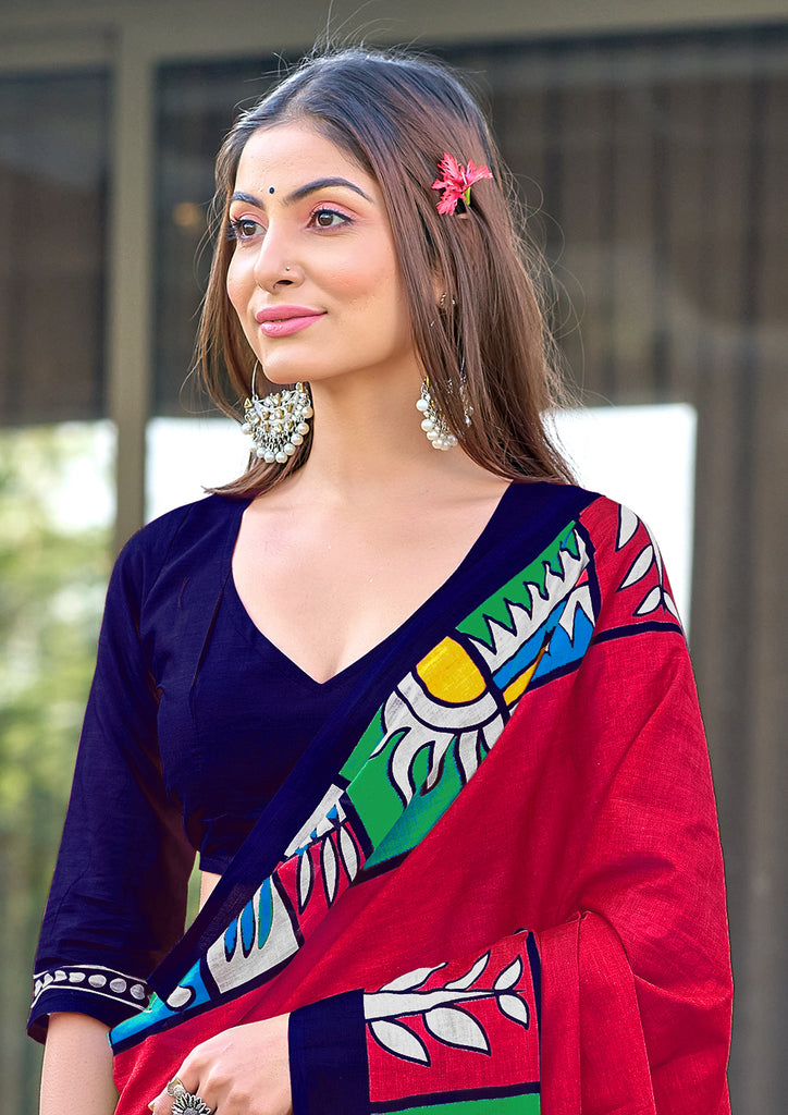 BAGRU BLOCK PRINT  MULMUL COTTON PINK SAREE