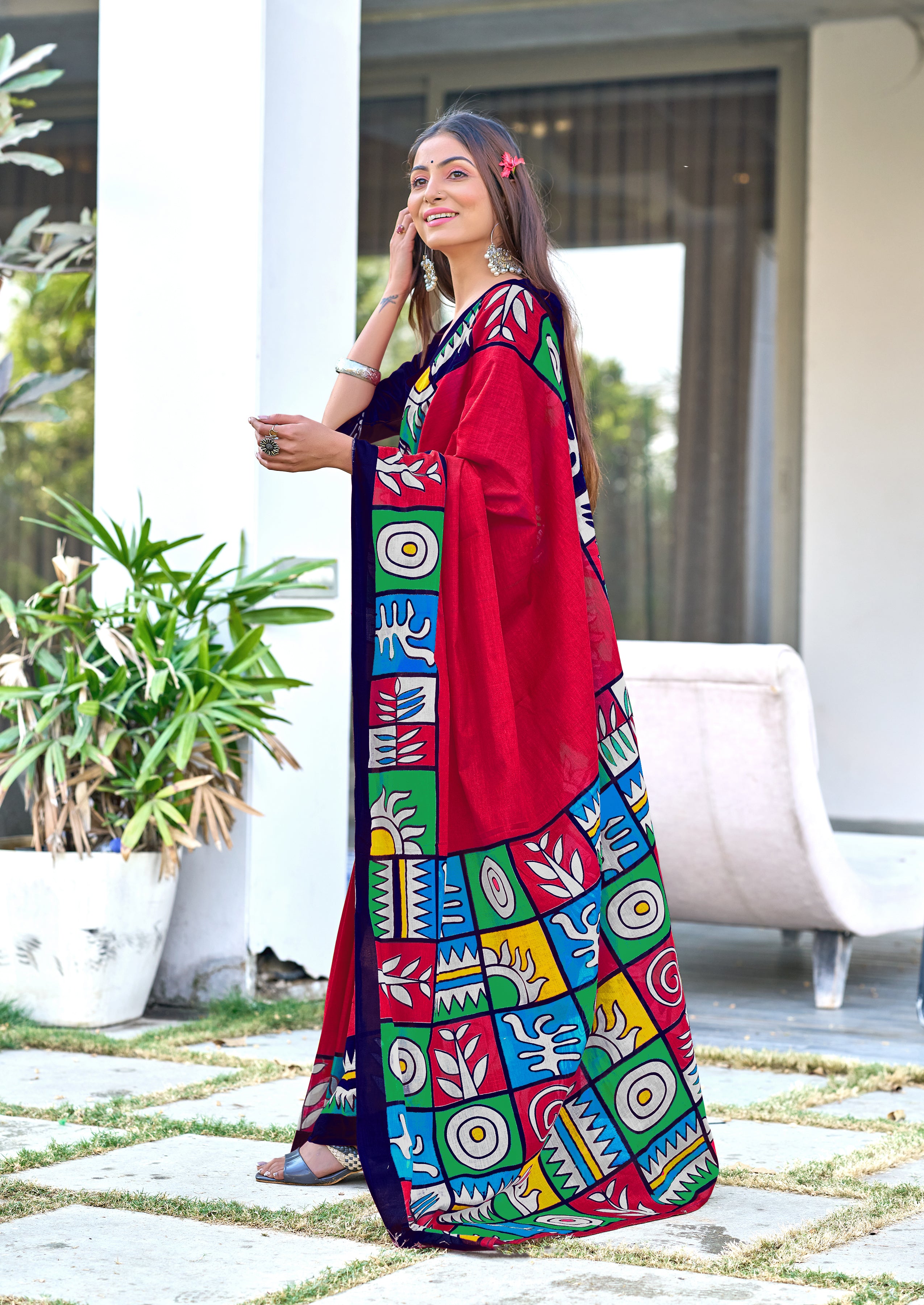 BAGRU BLOCK PRINT  MULMUL COTTON PINK SAREE