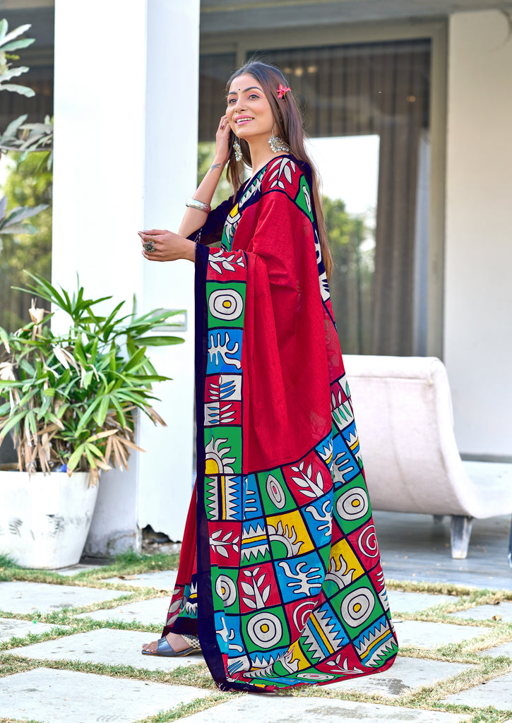 BAGRU BLOCK PRINT  MULMUL COTTON PINK SAREE