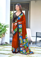 BAGRU BLOCK PRINT  MULMUL COTTON RED SAREE