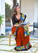 BAGRU BLOCK PRINT  MULMUL COTTON RED SAREE