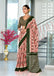 PRIYALAXMI PURE MULMUL COTTON IKKAT PRINTD DARK GREEN AND PEACH SAREE