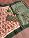 PRIYALAXMI PURE MULMUL COTTON IKKAT PRINTD DARK GREEN AND PEACH SAREE