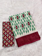 PRIYALAXMI PURE MULMUL COTTON IKKAT PRINTD MAROON AND LIGHT GREEN SAREE