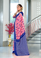 PRIYALAXMI PURE MULMUL COTTON IKKAT PRINTD PINK AND BLUE SAREE