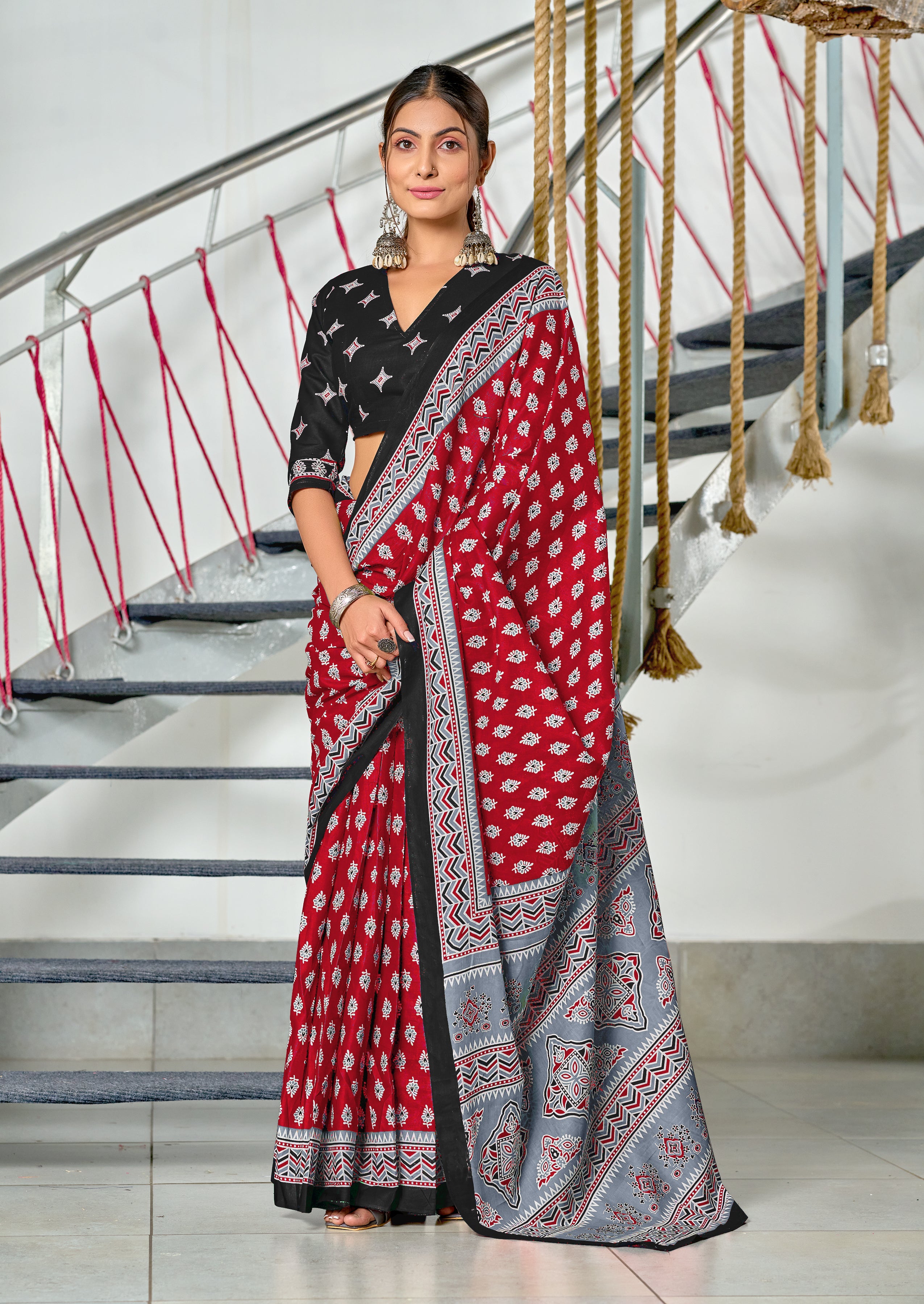 RACHITA PURE MULMUL COTTON BAGRU PRINTD MAROON SAREE