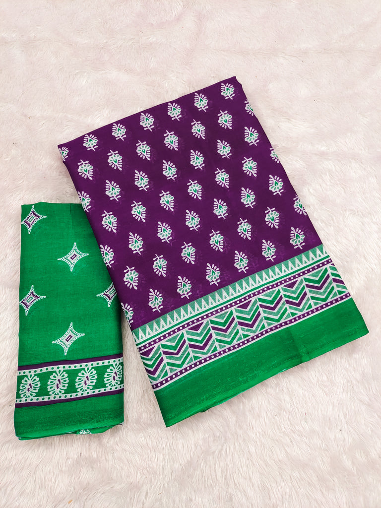 RACHITA PURE MULMUL COTTON BAGRU PRINTD PURPLE SAREE