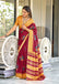 RAMLILA SOFT MULMUL PURE COTTON WITH BEAUTIFUL KALAMKARI HAND RED PRINT BLACK SAREE