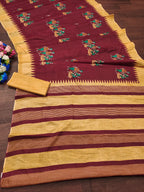 RAMLILA SOFT MULMUL PURE COTTON WITH BEAUTIFUL KALAMKARI HAND RED PRINT BLACK SAREE