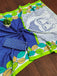 RAMYA PURE MULMUL MADHUBANI HAND BLOCK PRINTD BLUE SAREE