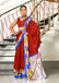 RAMYA PURE MULMUL MADHUBANI HAND BLOCK PRINTD RED SAREE