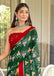 RASHMIKA PURE MULMUL COTTON IKKAT PRINTD GREEN SAREE
