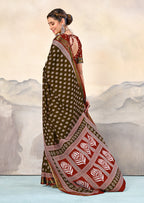 RASHMI PURE MULMUL HAND BLOCK PRINT WITH HEVAY ZARI BODAR BROWN AND RED SAREE