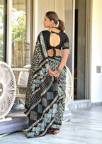 RASMALI BATIK PURE MULMUL COTTON BATIK PRINTD BLACK SAREE