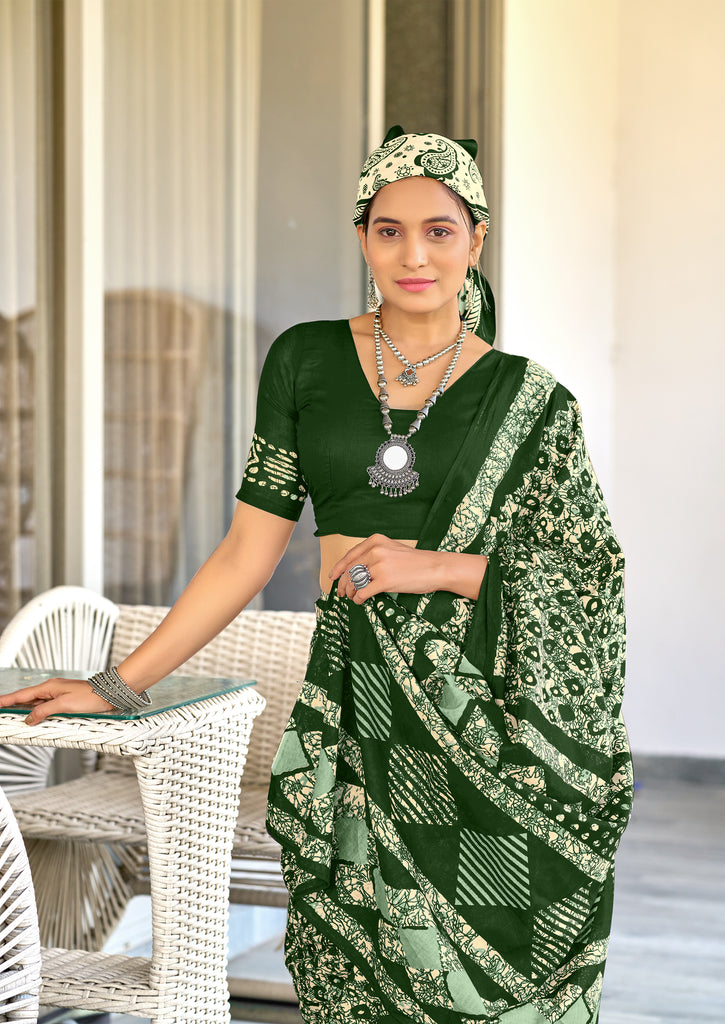 RASMALI BATIK PURE MULMUL COTTON BATIK PRINTD GREEN SAREE