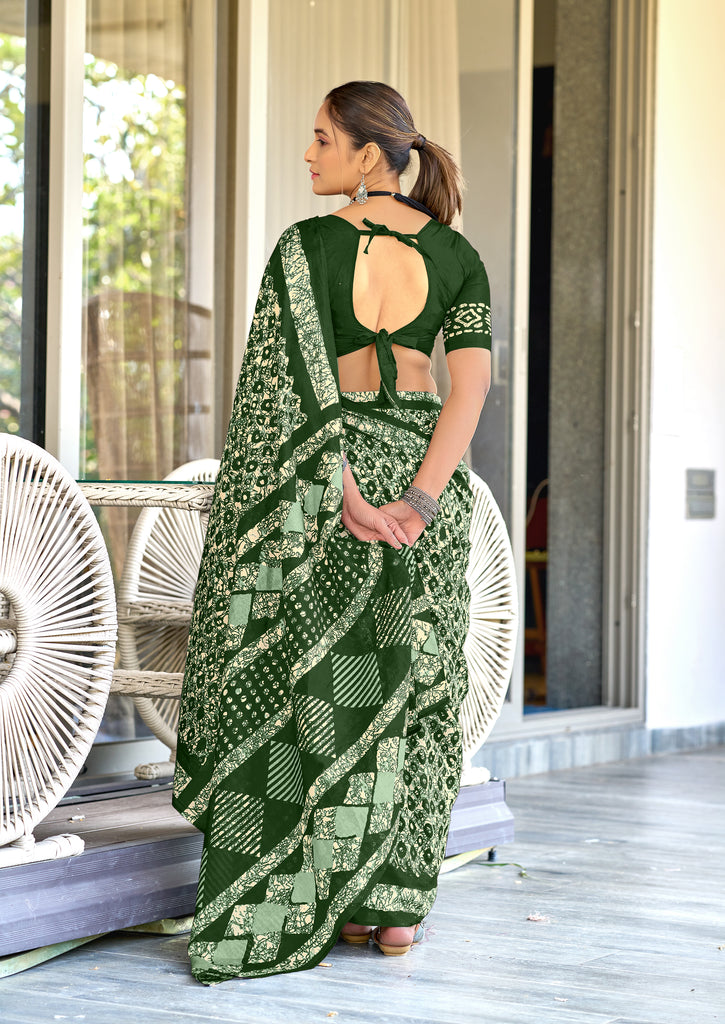 RASMALI BATIK PURE MULMUL COTTON BATIK PRINTD GREEN SAREE