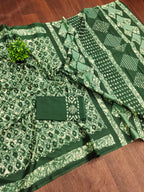 RASMALI BATIK PURE MULMUL COTTON BATIK PRINTD GREEN SAREE