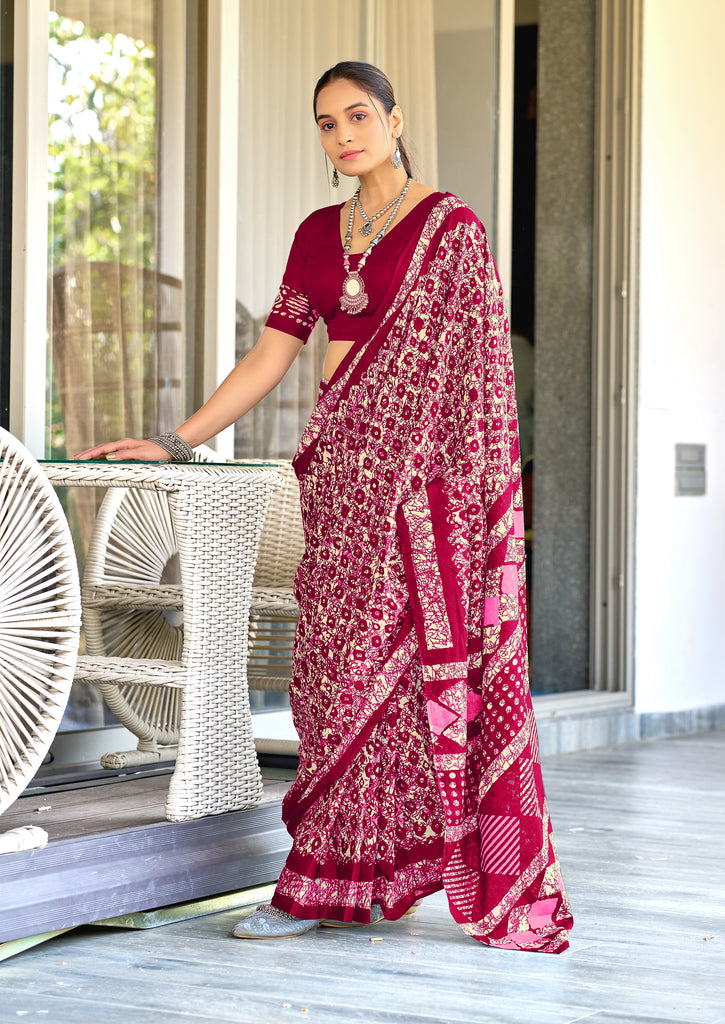 RASMALI BATIK PURE MULMUL COTTON BATIK PRINTD PINK SAREE