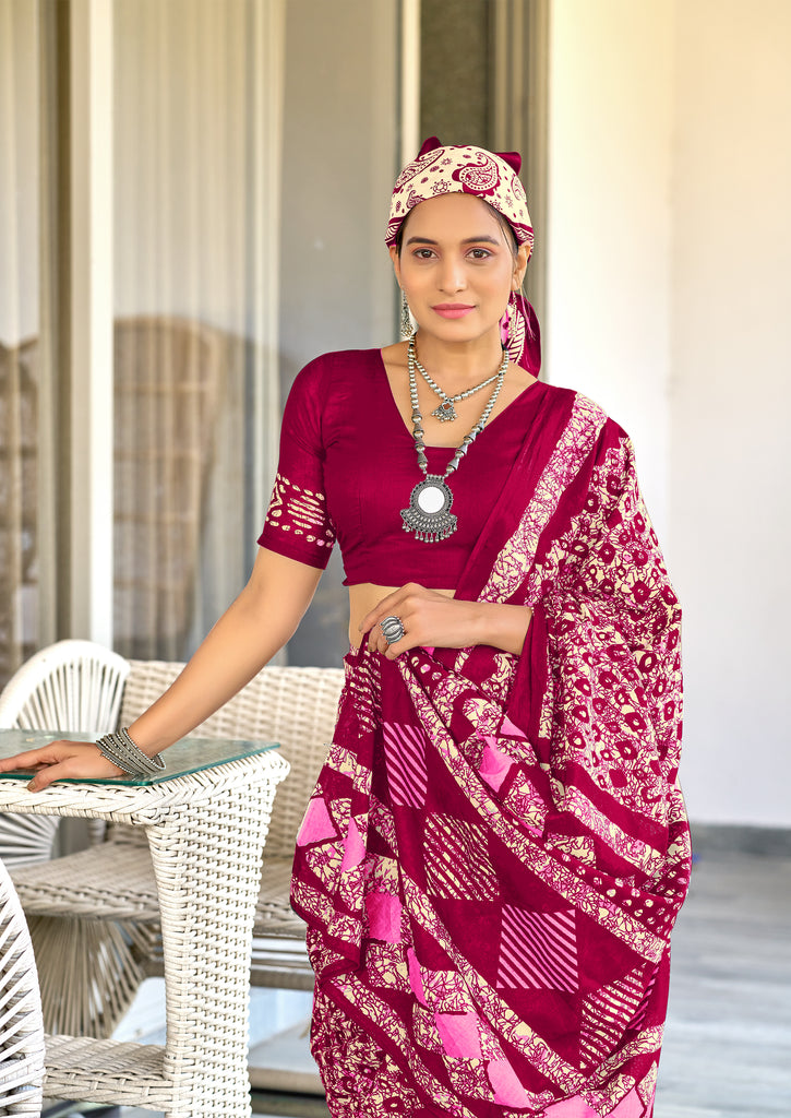 RASMALI BATIK PURE MULMUL COTTON BATIK PRINTD PINK SAREE