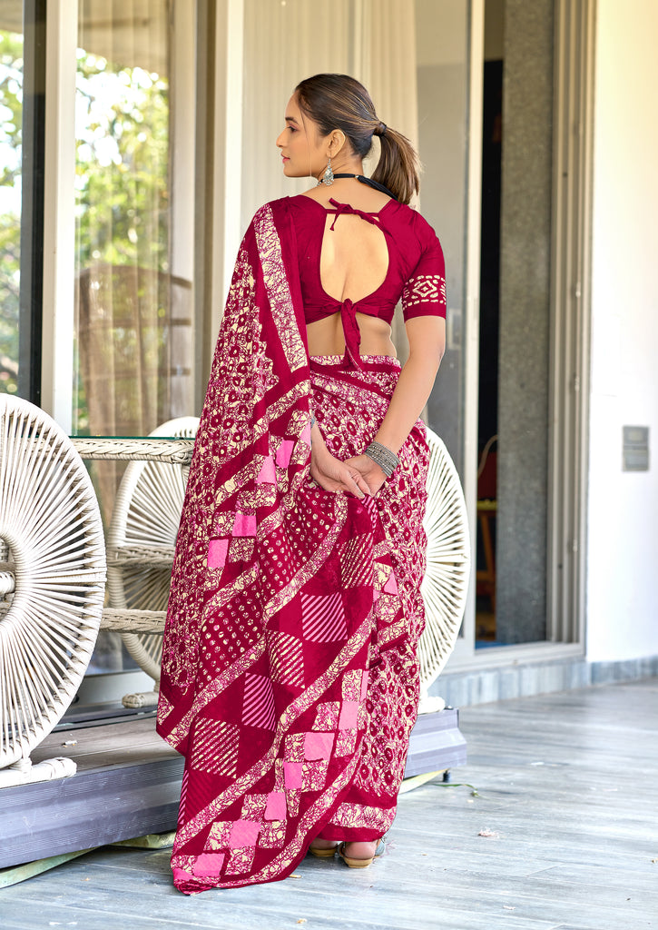 RASMALI BATIK PURE MULMUL COTTON BATIK PRINTD PINK SAREE
