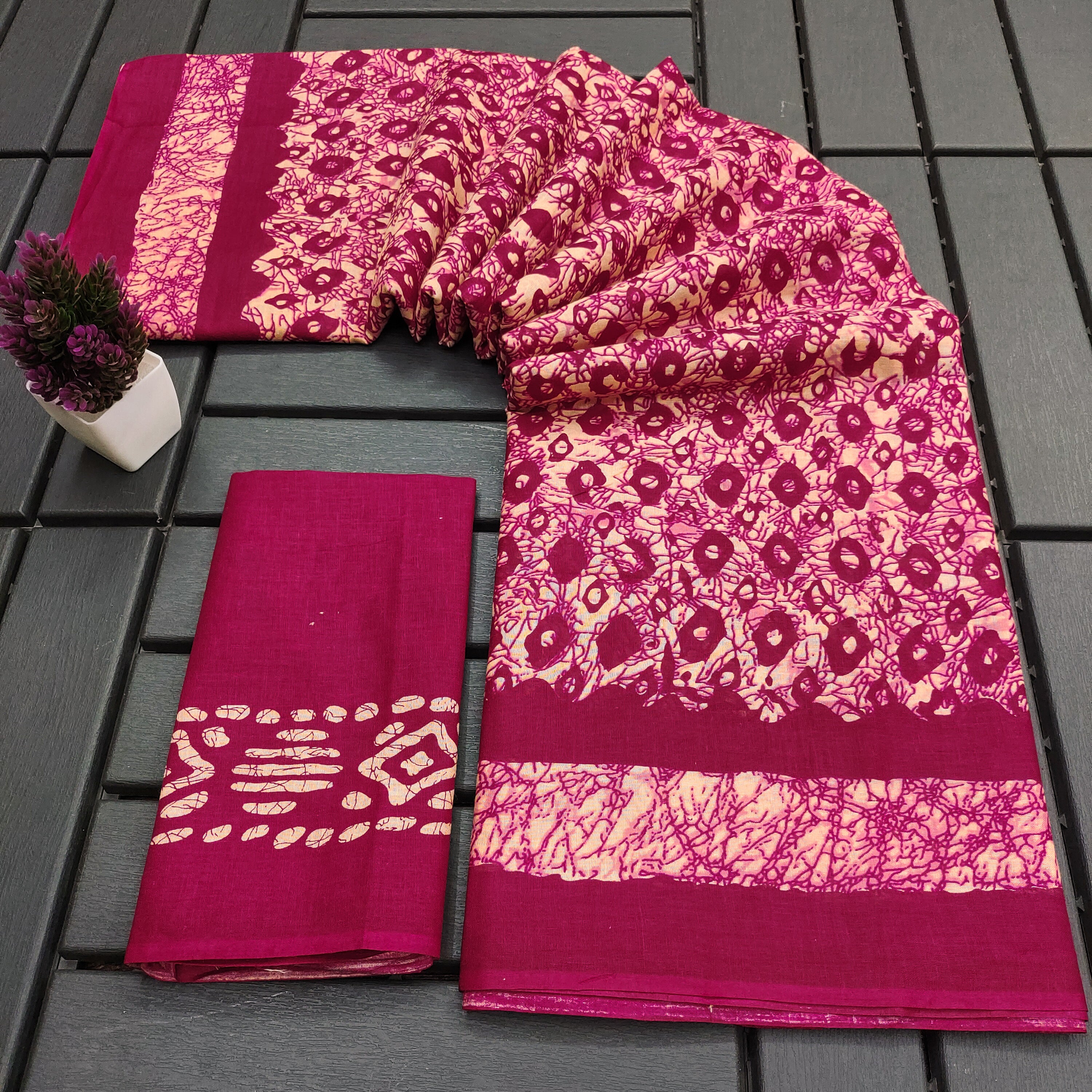 RASMALI BATIK PURE MULMUL COTTON BATIK PRINTD PINK SAREE