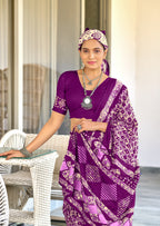 RASMALI BATIK PURE MULMUL COTTON BATIK PRINTD PURPLE SAREE