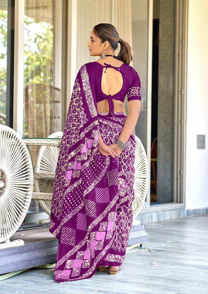 RASMALI BATIK PURE MULMUL COTTON BATIK PRINTD PURPLE SAREE