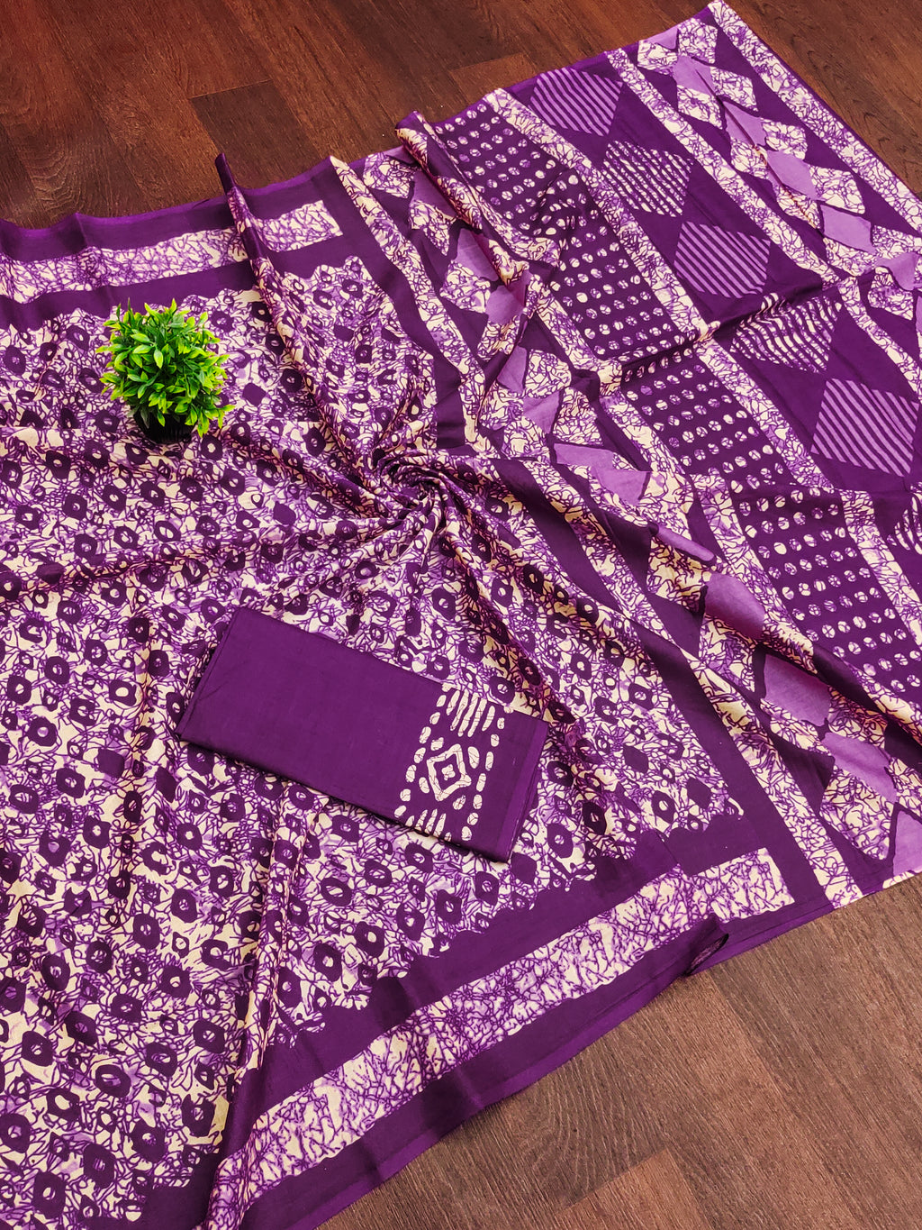 RASMALI BATIK PURE MULMUL COTTON BATIK PRINTD PURPLE SAREE