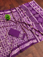 RASMALI BATIK PURE MULMUL COTTON BATIK PRINTD PURPLE SAREE