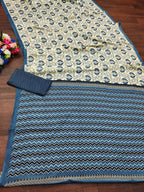 RUTBA PURE MULMUL COTTON BAGRU PRINTED BLUE SAREE