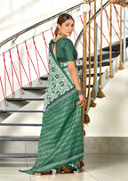 RUTBA PURE MULMUL COTTON BAGRU PRINTED GREEN SAREE