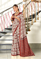 RUTBA PURE MULMUL COTTON BAGRU PRINTED MAROON SAREE