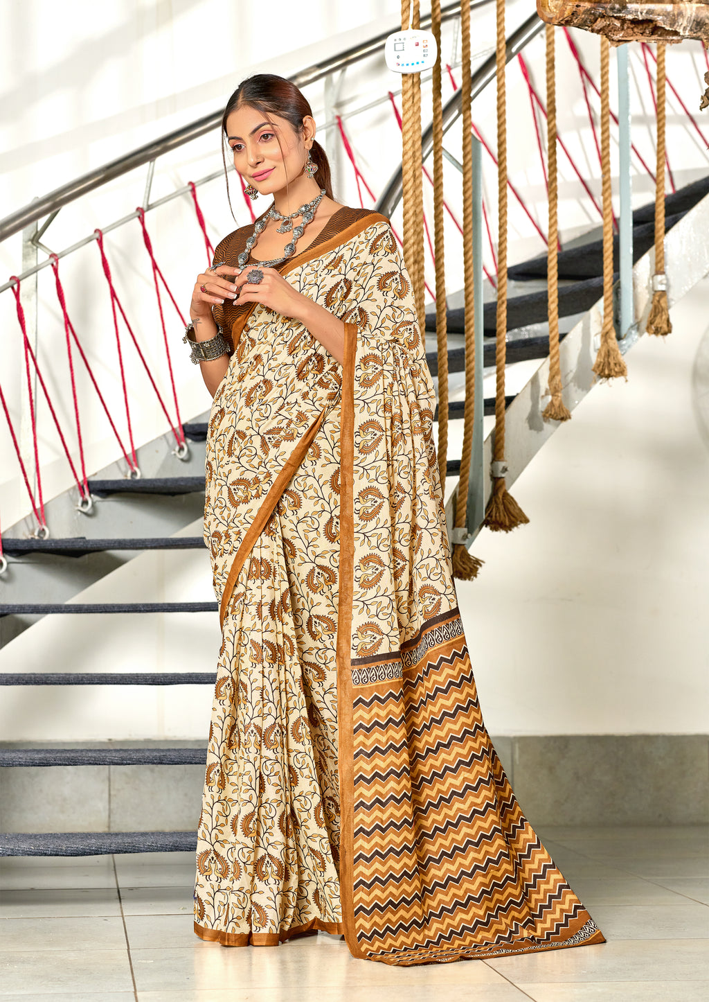 RUTBA PURE MULMUL COTTON BAGRU PRINTED MUSTARD SAREE