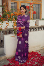SAMRUDHI SOFT PURE COTTON FANCY BAGRU PRINT PURPLE SAREE
