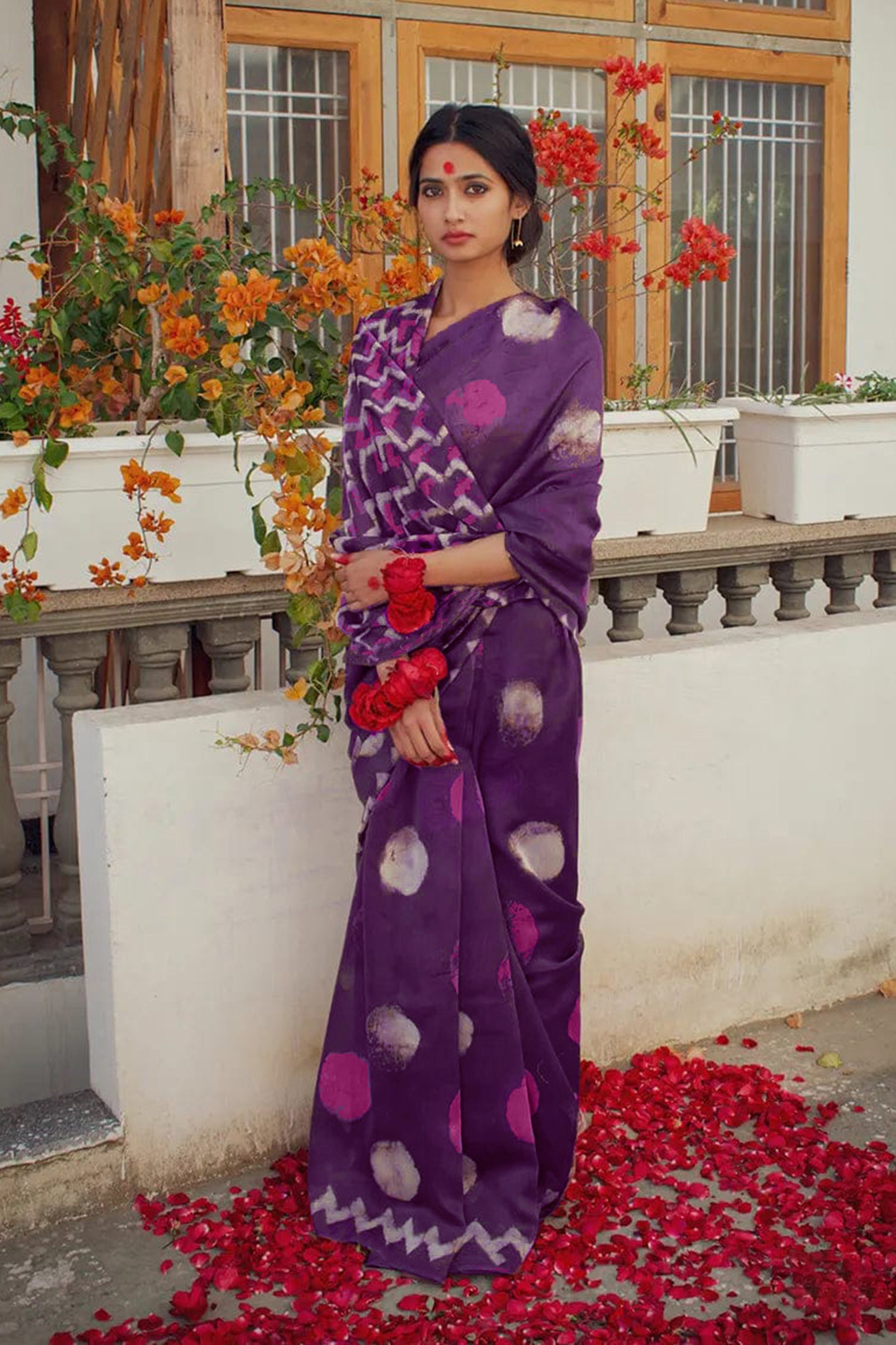 SAMRUDHI SOFT PURE COTTON FANCY BAGRU PRINT PURPLE SAREE